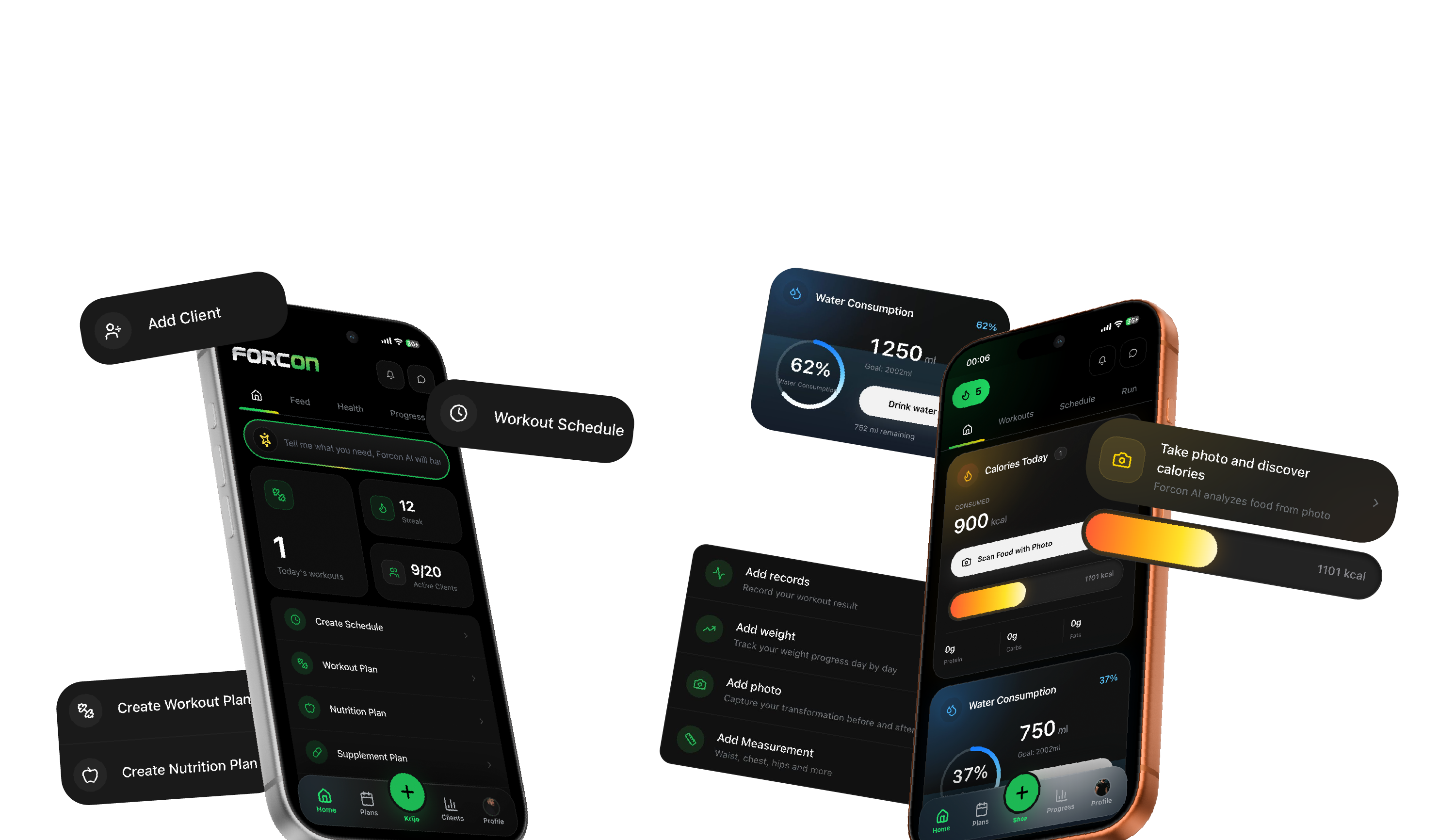 Forcon coach account with client and workout management tools